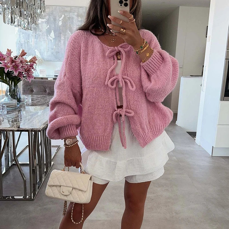 Gebreide cardigan met striksluiting